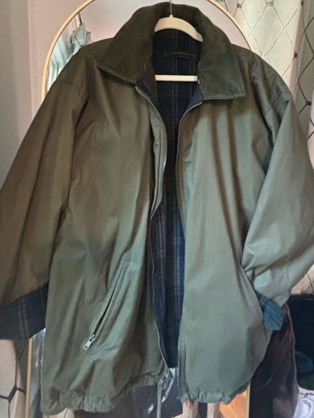 Men's Plaid and green Wool-Blend reversible barn Jacket Vintage